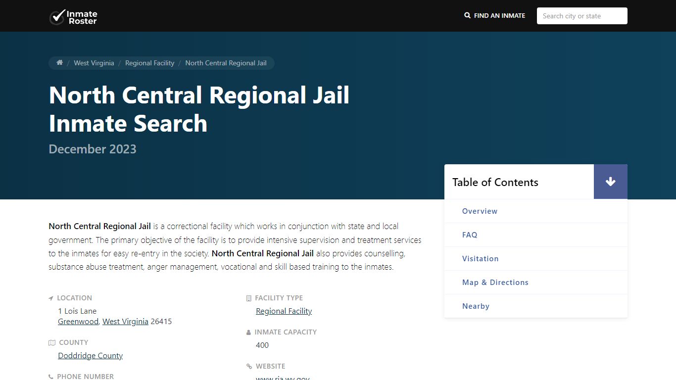 North Central Regional Jail Inmate Search - InmateRoster